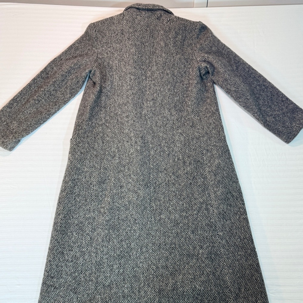Vintage 100% Wool Herringbone Overcoat Mens Grey Long Trench Coat Made in USA - Picture 10 of 11